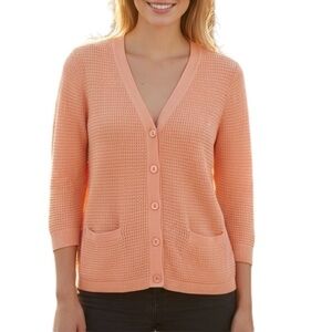 Jones New York Peach Lightweight Cotton Waffle Rib Knit Cardigan Size M …